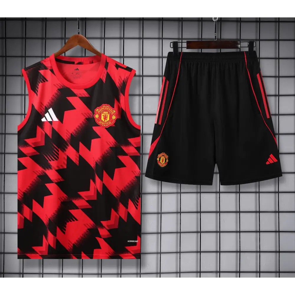 Kit Entraînement Manchester United Noir & Rouge Rayé 2025/2026