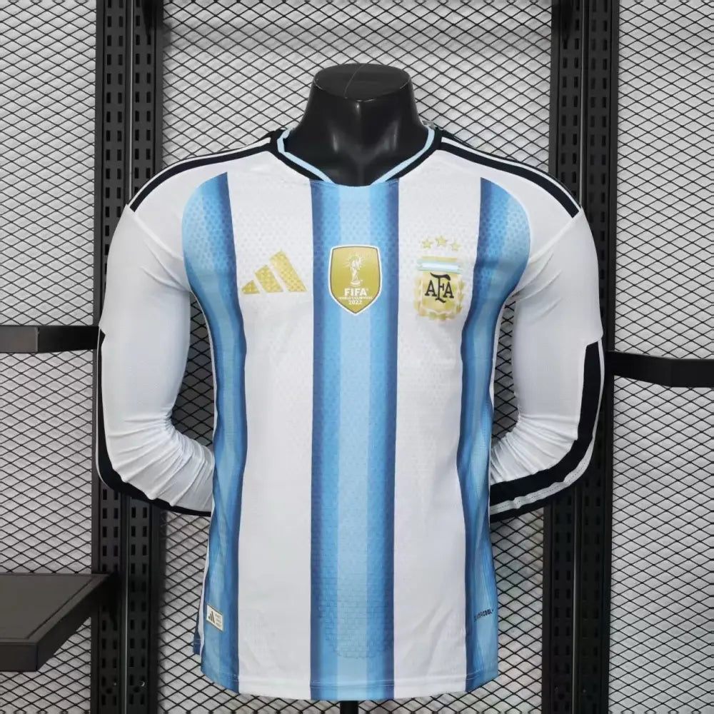 Maillot Argentine Coupe du Monde 2026 Domicile Patch Champions du Monde Manches longues Version Joueur