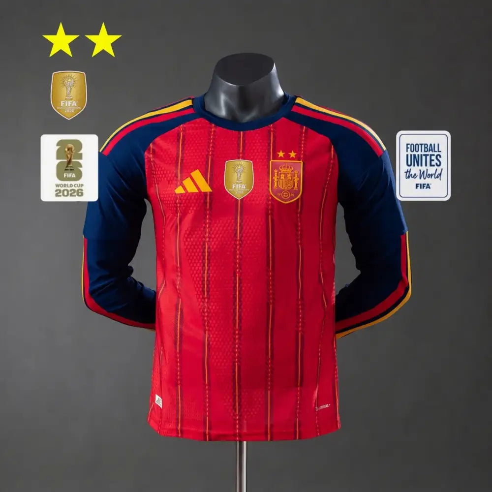 Maillot Espagne Domicile manches longues version joueur Coupe du Monde 2026 2 étoiles