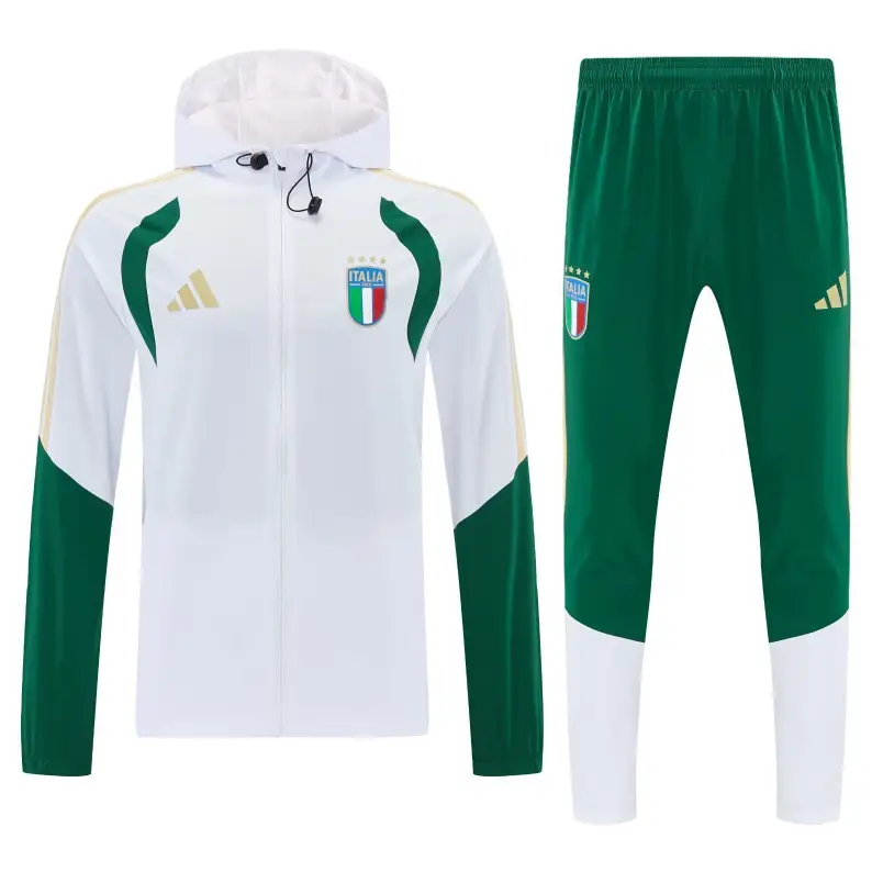 Survêtement A Capuche Coupe-Vent Italie Blanc & Vert 2026