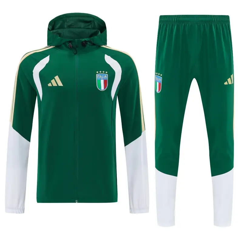 Survêtement A Capuche Coupe-Vent Italie Vert & Blanc 2026